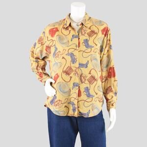 Vintage Dockers Western Print Yellow Button-Up Shirt, Women's Petite Small